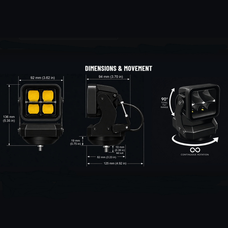 Remote-Controlled Rotating Light with 4,800 Lumens & IP67 Rating