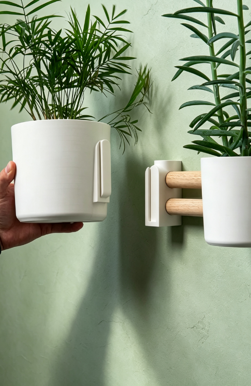 Modular Wall-Mounted Plant Display with Sliding Accessories